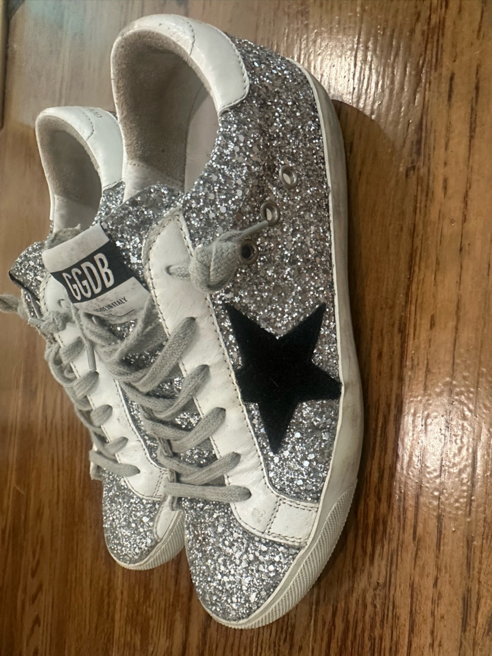 Golden Goose Silver Glitter Sneakers with Black Star